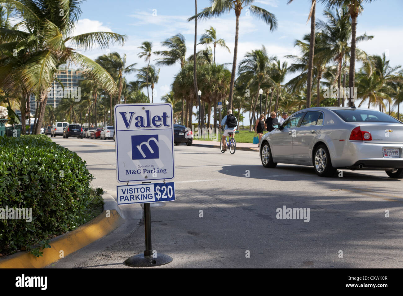 Valet-Parking Schild am Ocean Drive Miami south beach Florida usa Stockfoto