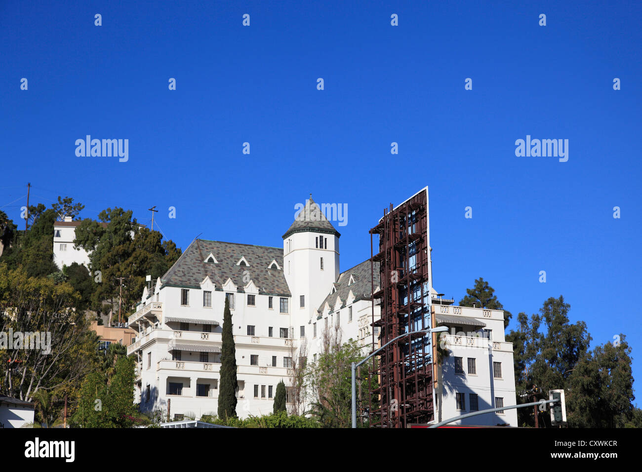 Hotel Chateau Marmont, Sunset Boulevard, Hollywood, Los Angeles, California, Vereinigte Staaten von Amerika Stockfoto