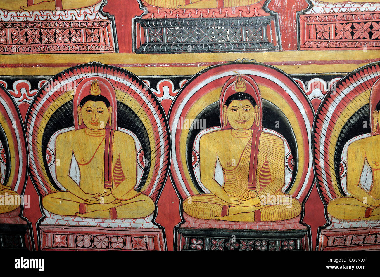 Wandmalerei in Dambulla Cave buddhistischen Tempel in Dambulla, Sri Lanka. Stockfoto