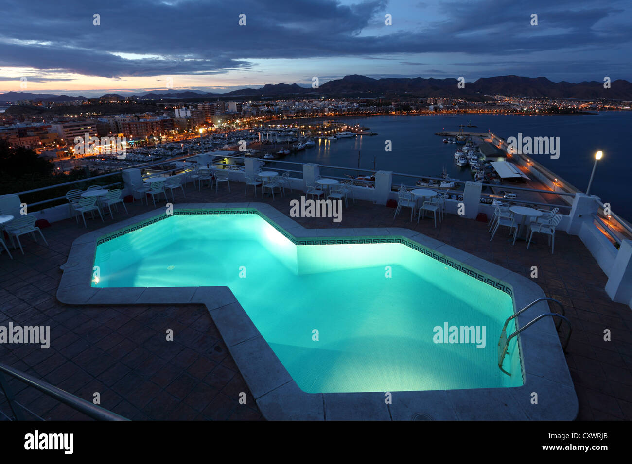 Puerto de Mazarron am Abend. Region Murcia, Spanien Stockfoto