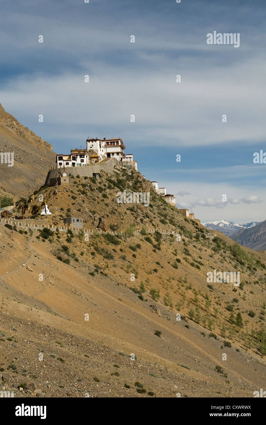Ein Blick auf Schlüssel-Kloster aus dem Osten suchen. Spiti Valley, Nord-Indien Stockfoto
