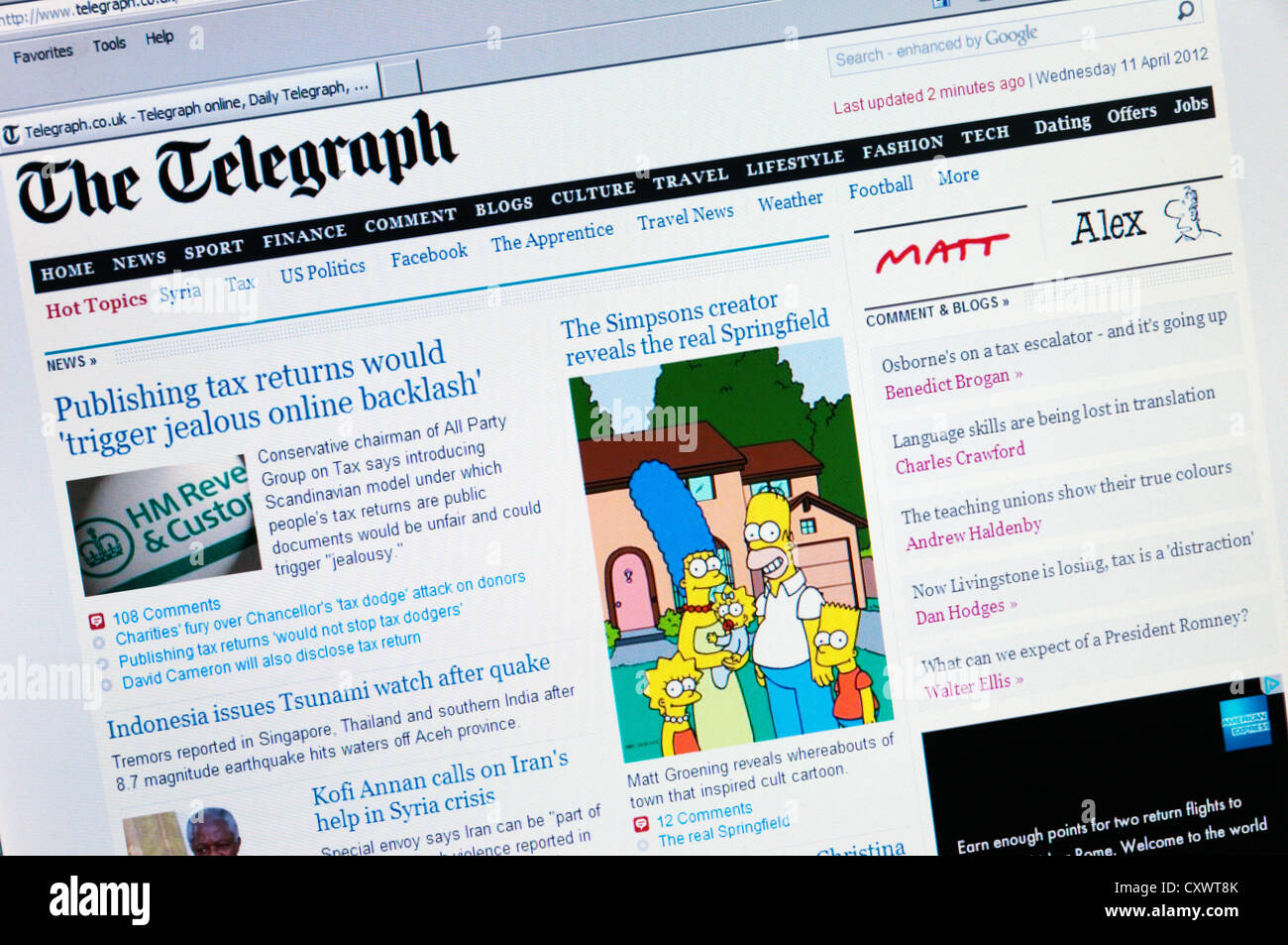 Website der Zeitung The Telegraph. Stockfoto