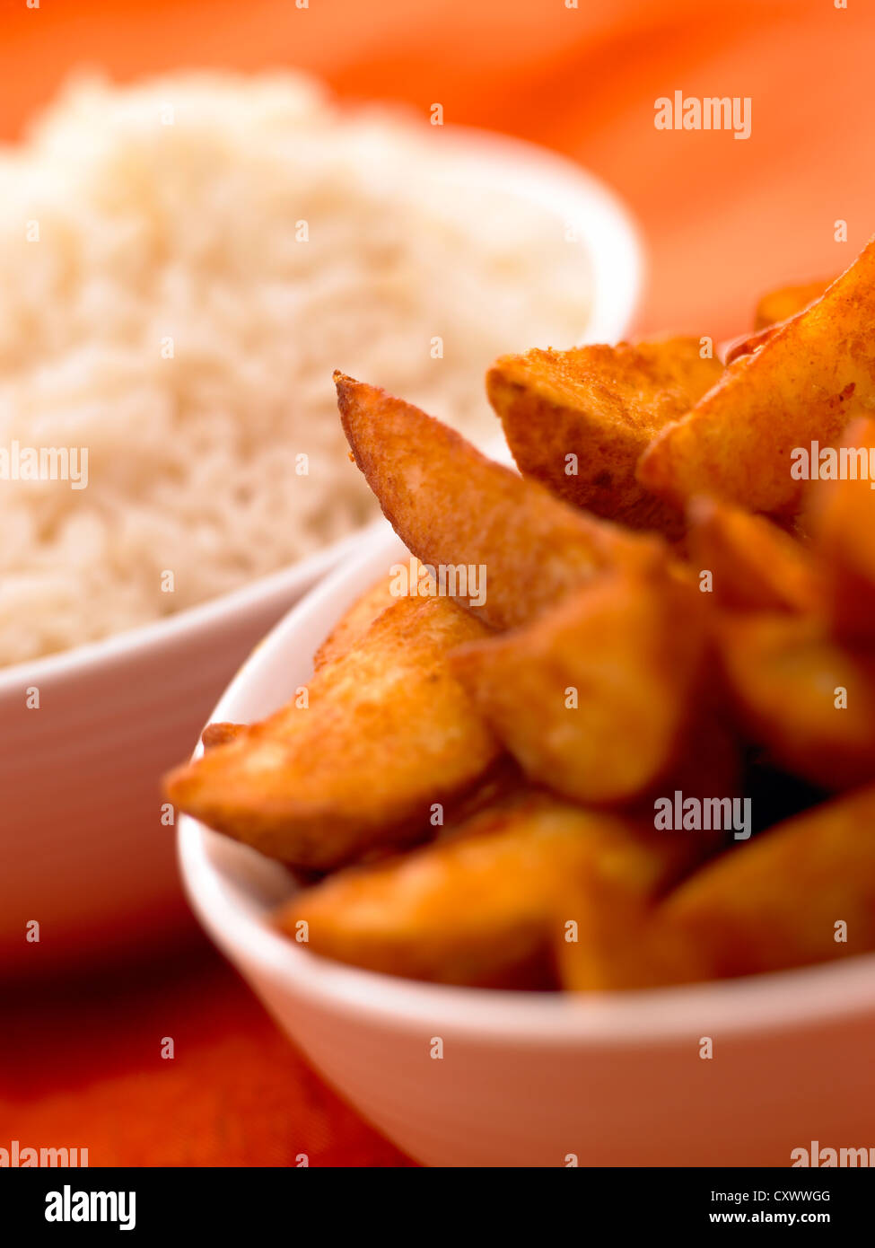 Kartoffeln und Reis hautnah Stockfoto