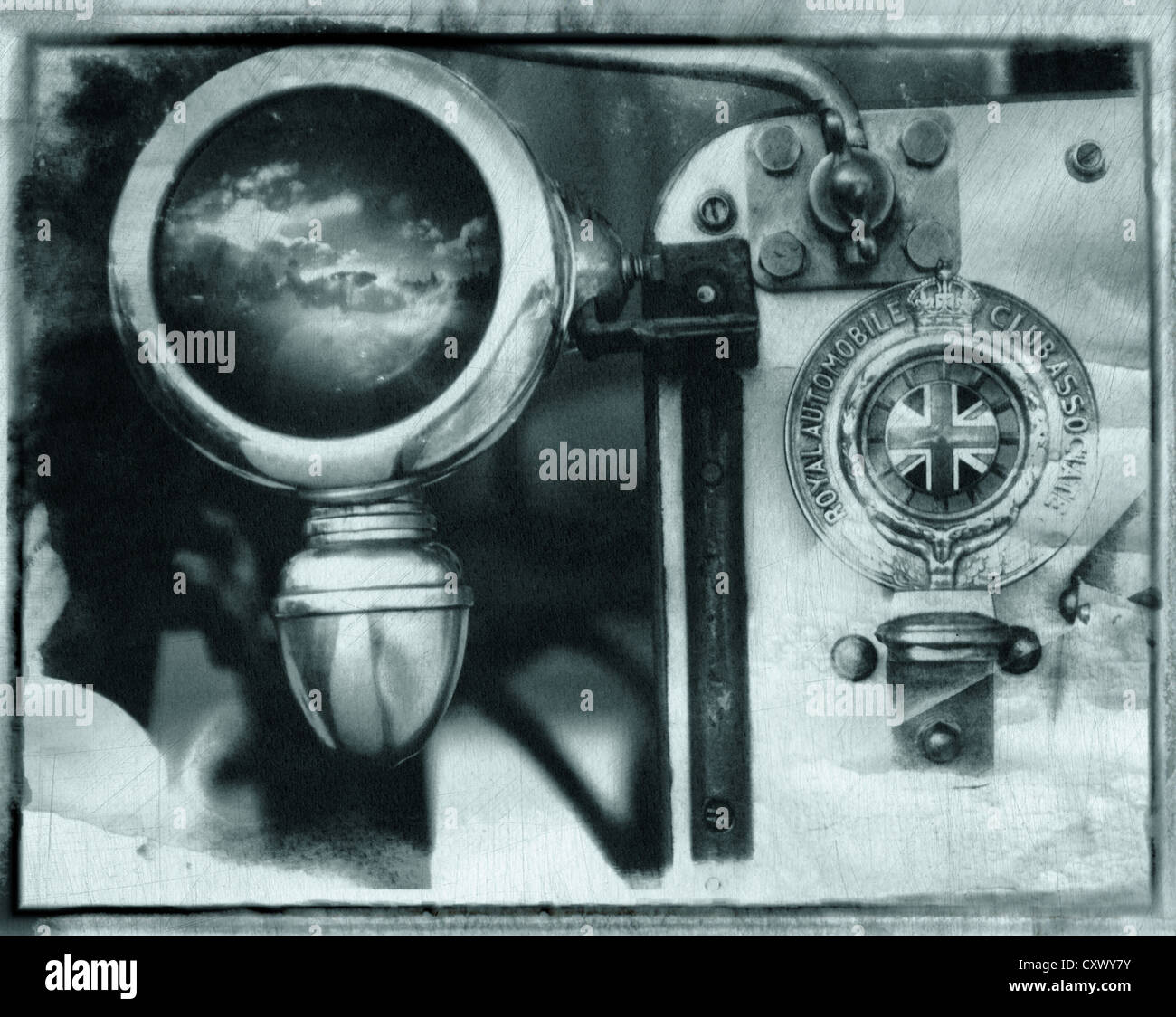 Oldtimer Lampe und RAC-Abzeichen Stockfoto