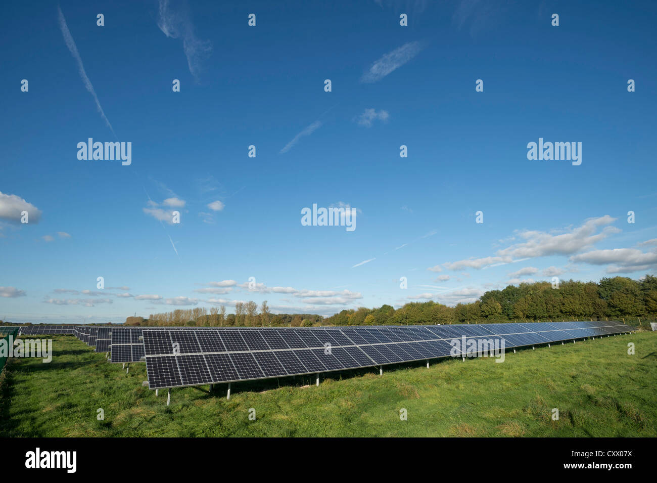 Solar-Panels auf der Parkmauer Farm, Westonzoyland Road, Bridgewater installiert wird Stockfoto