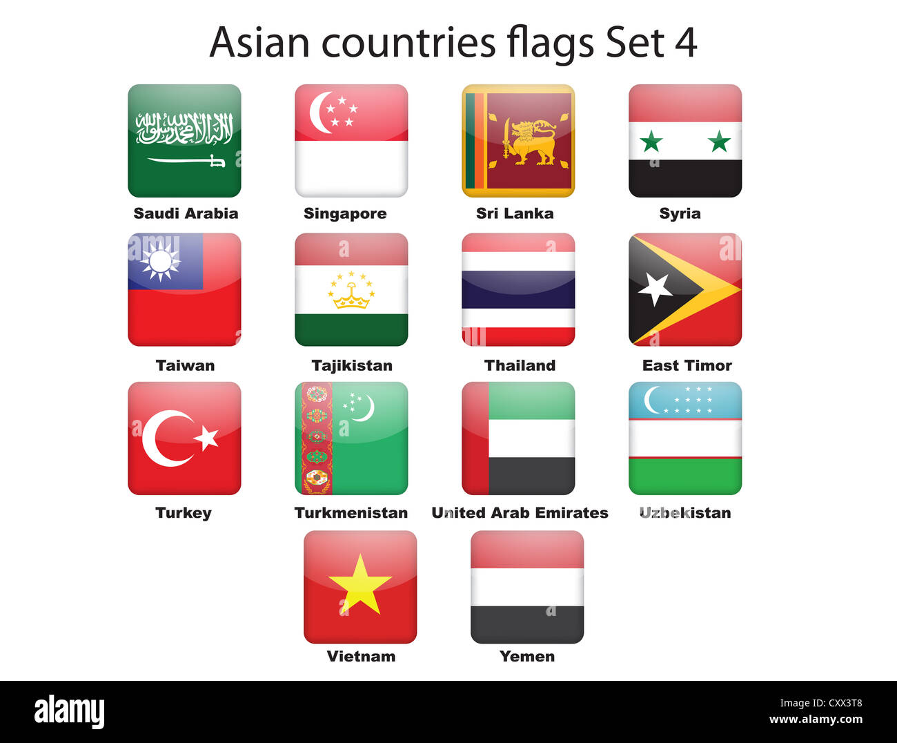 Asiatische Lander Flaggen Set 4 Stockfotografie Alamy