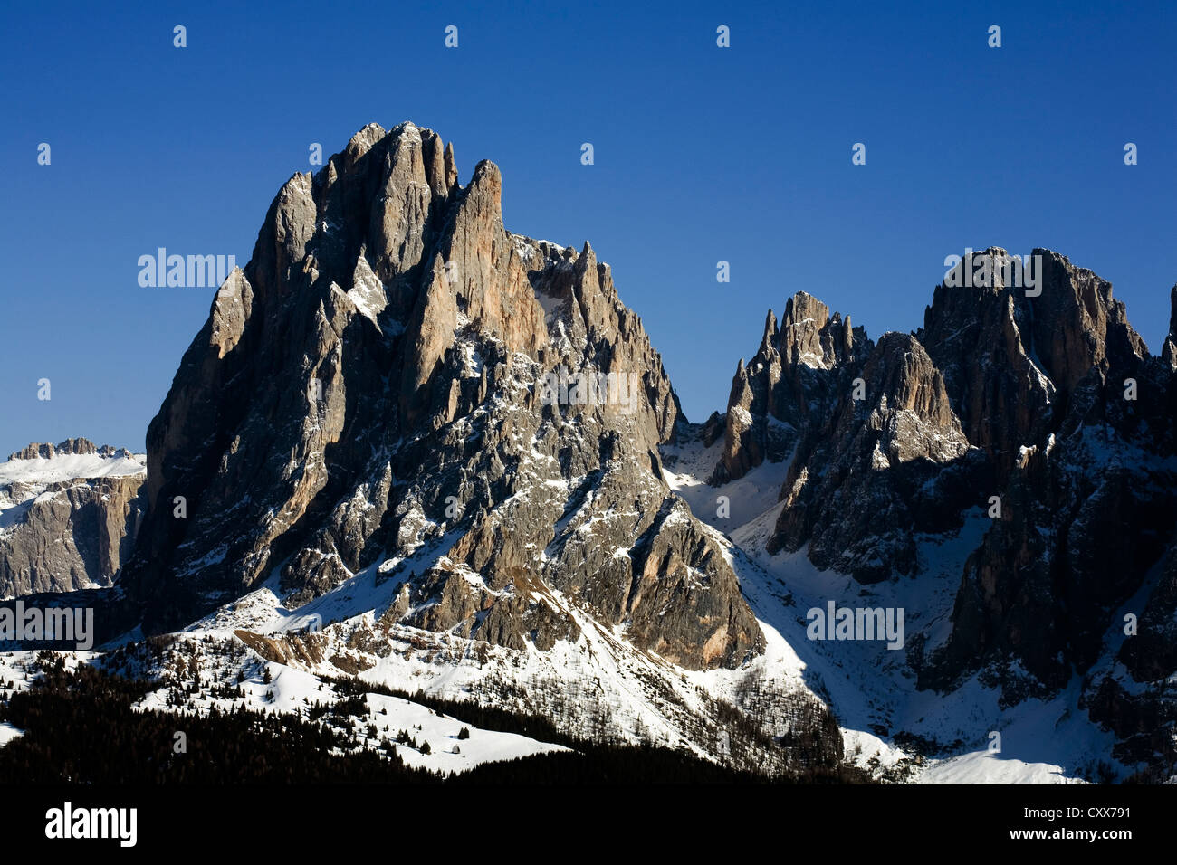 Langkofel Langkofel und Sasso Piatto Plattkofels Sasplat Selva Val Gardena Dolomiten Italien Stockfoto