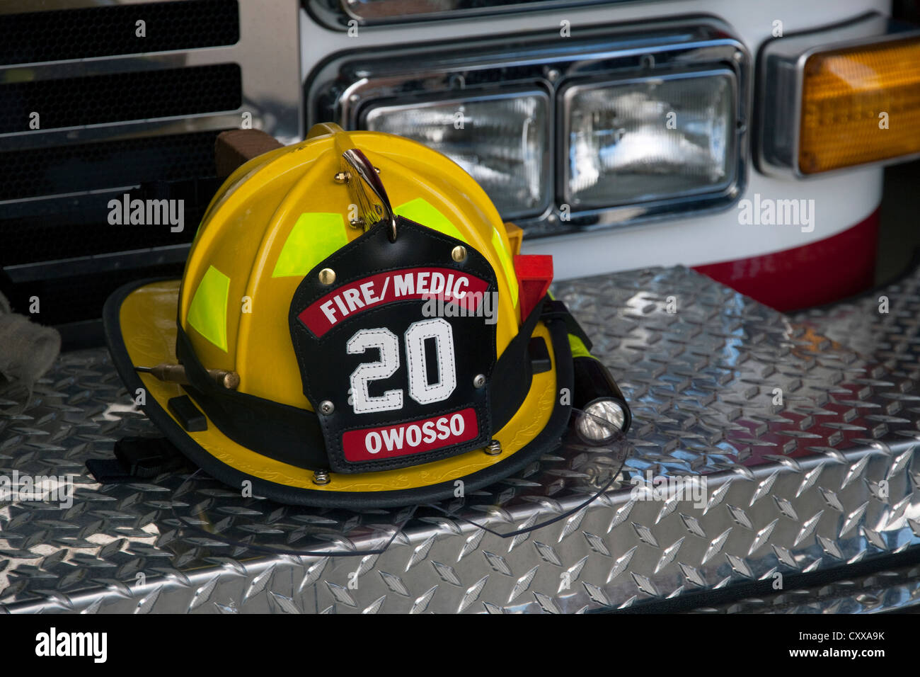 Feuerwehrmann & Medic Helm Hershey City Feuerwehr, Michigan USA Stockfoto
