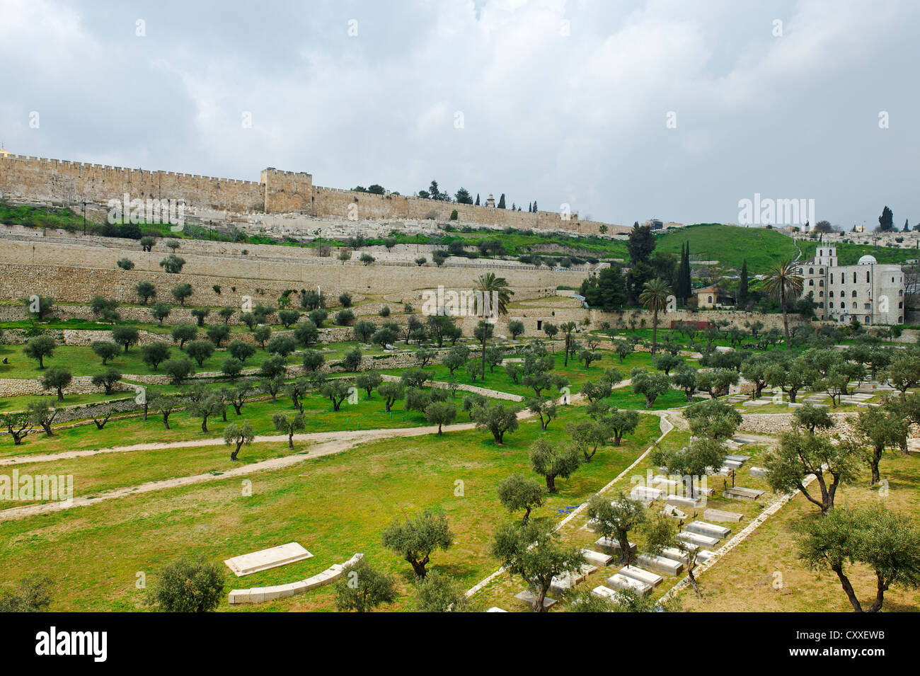 Stadtmauer mit gemauerten, Golden Gate, Gate of Mercy, Kidrontal, Tempelberg, Jerusalem, Israel, Nahost Stockfoto