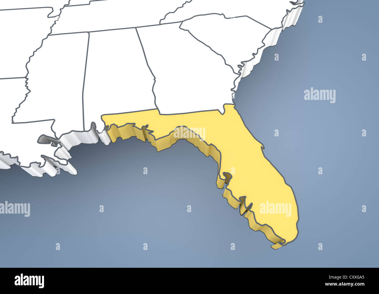 Karte von Florida, FL, USA, Vereinigte Staaten von Amerika, Kontur, 3D illustration Stockfoto