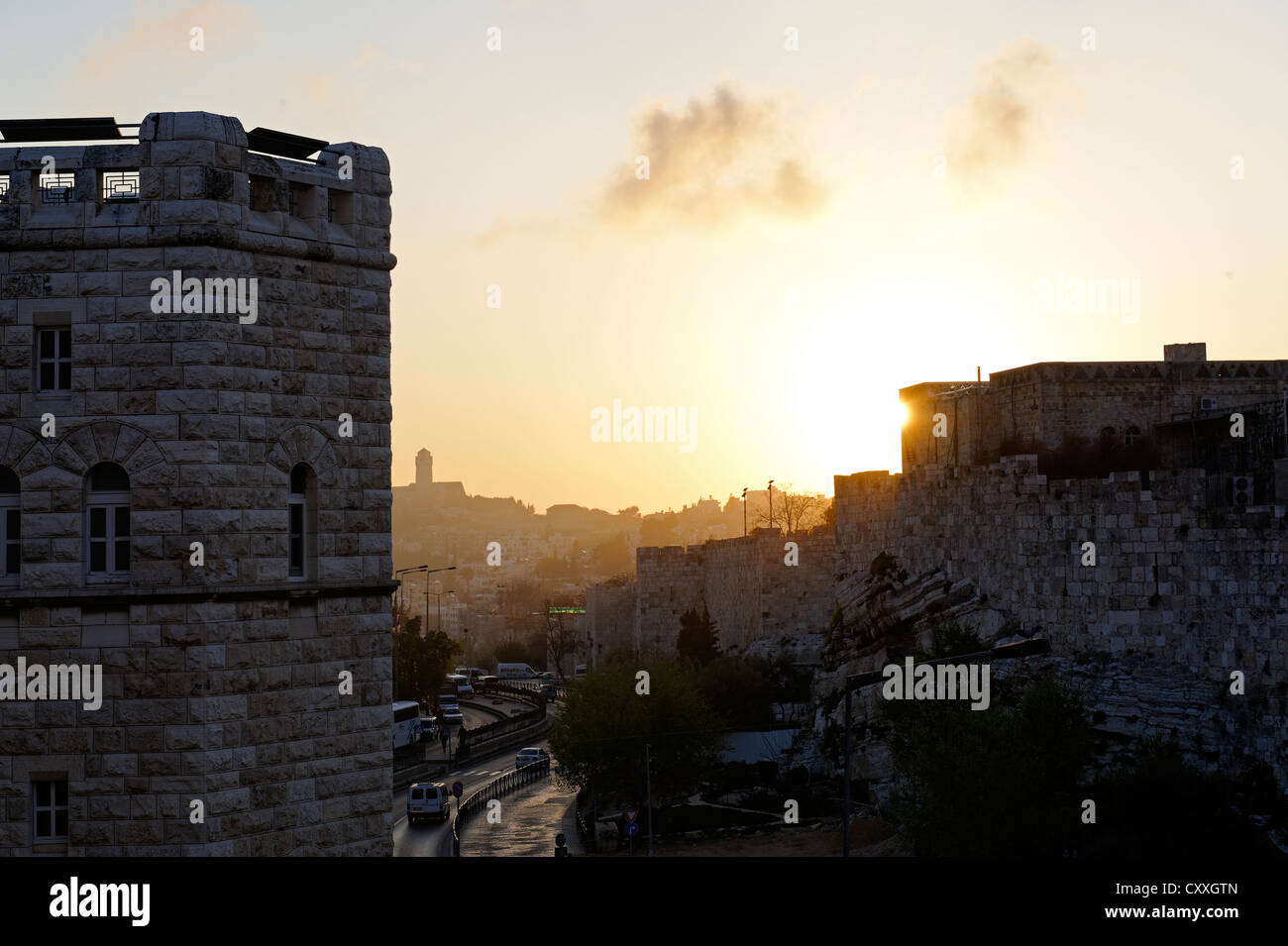 Altstadt im Morgenlicht, von dem Paulus Haus Gast Haus, Jerusalem, Israel, Naher Osten Stockfoto