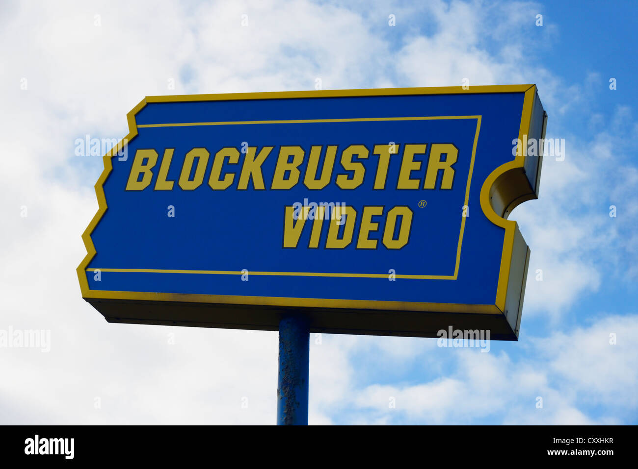 Blockbuster Video Zeichen. Zentralantrieb, Morecambe, Lancashire, England, Vereinigtes Königreich, Europa. Stockfoto