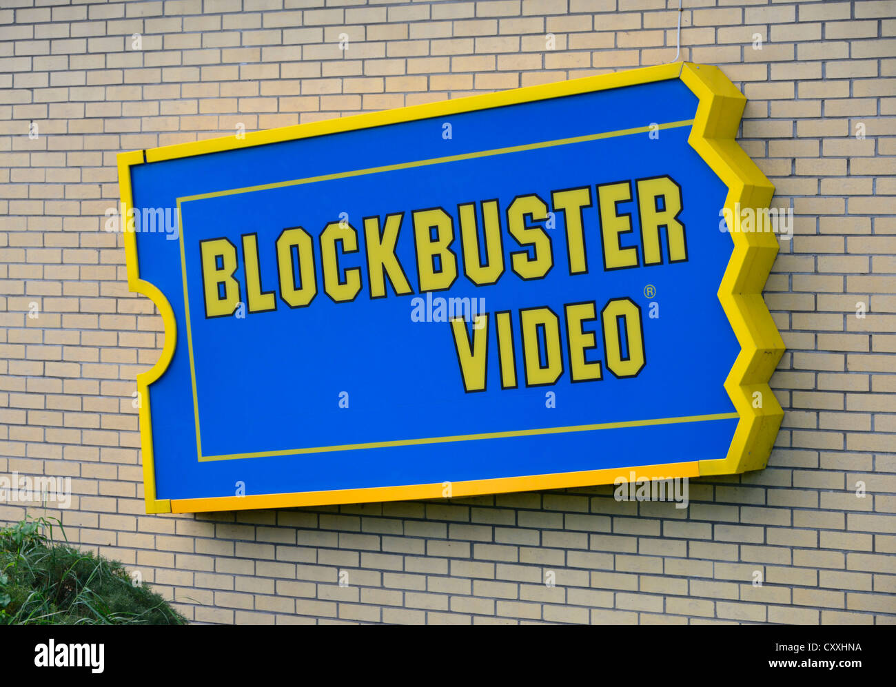 Blockbuster Video Zeichen. Zentralantrieb, Morecambe, Lancashire, England, Vereinigtes Königreich, Europa. Stockfoto