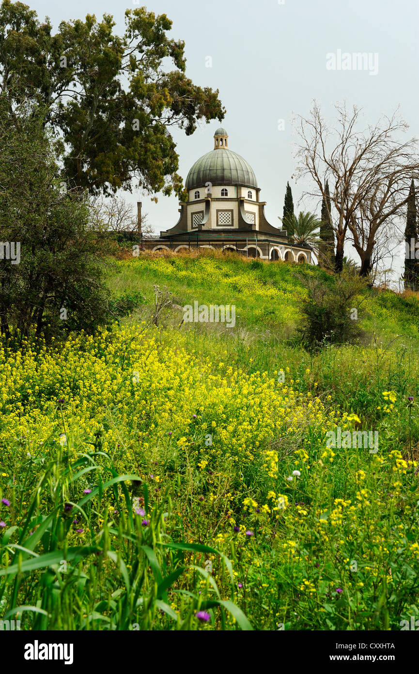 Berg der Seligpreisungen, Kirche der Seligpreisungen in Tabgha, Bergpredigt, auf dem See Genezareth Stockfoto