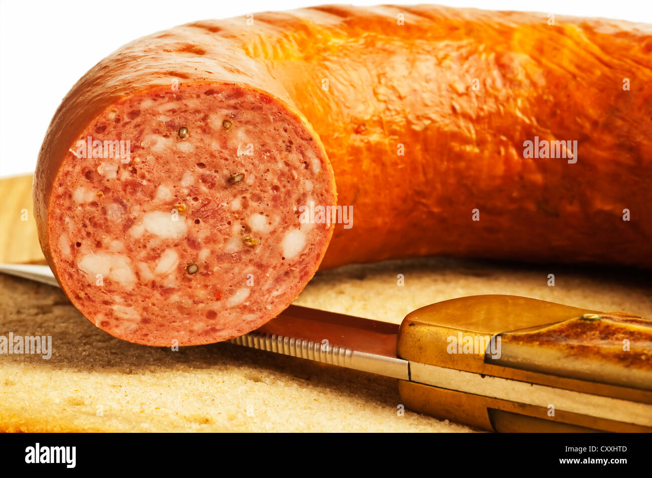 Geräucherte polnische Chorizo Kielbasa Stockfoto