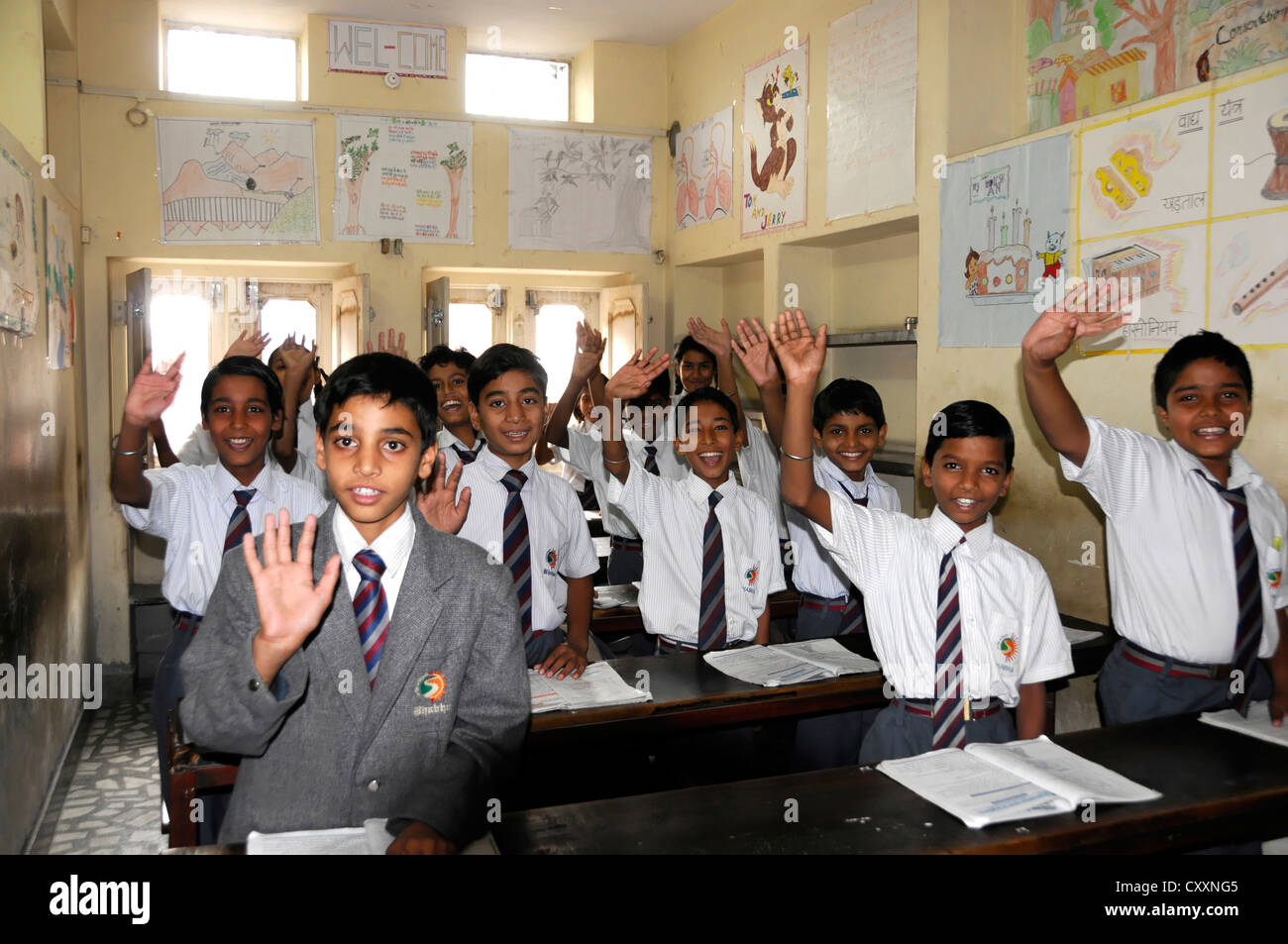 Schule Klasse, Bhabha Public School, Jaipur, Rajasthan, Nordindien, Asien Stockfoto