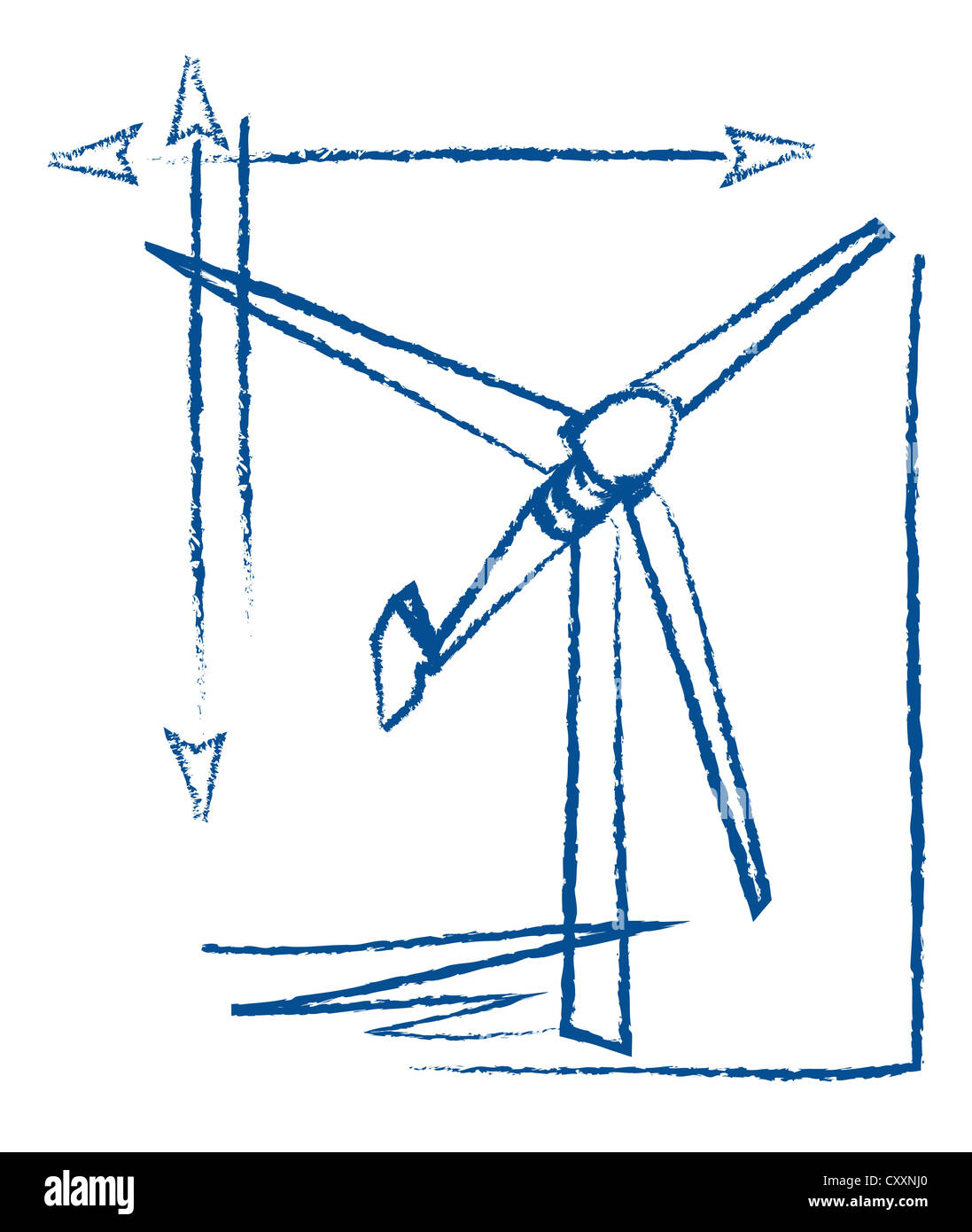 Windkraftanlage, technische Zeichnung, illustration Stockfoto