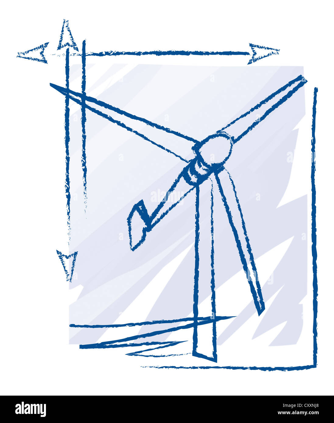 Windkraftanlage, technische Zeichnung, illustration Stockfoto