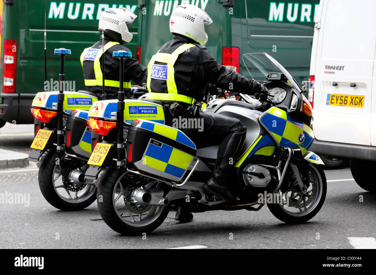 Polizei auf Motorrädern, Metropolitan Police, London, England, Vereinigtes Königreich, Europa Stockfoto