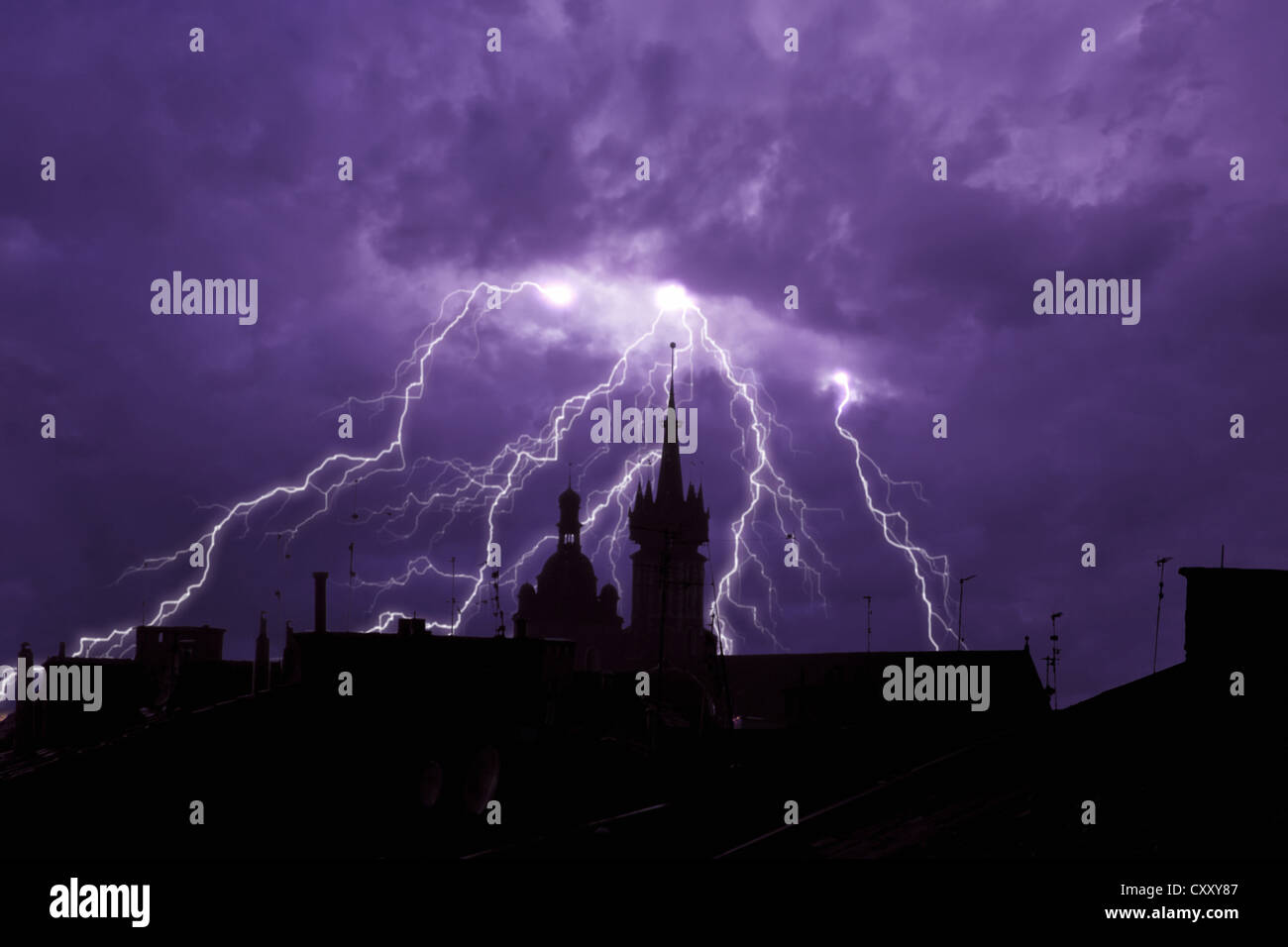 Gewitter, Blitz, Himmel, Wolken, Nacht Stockfoto