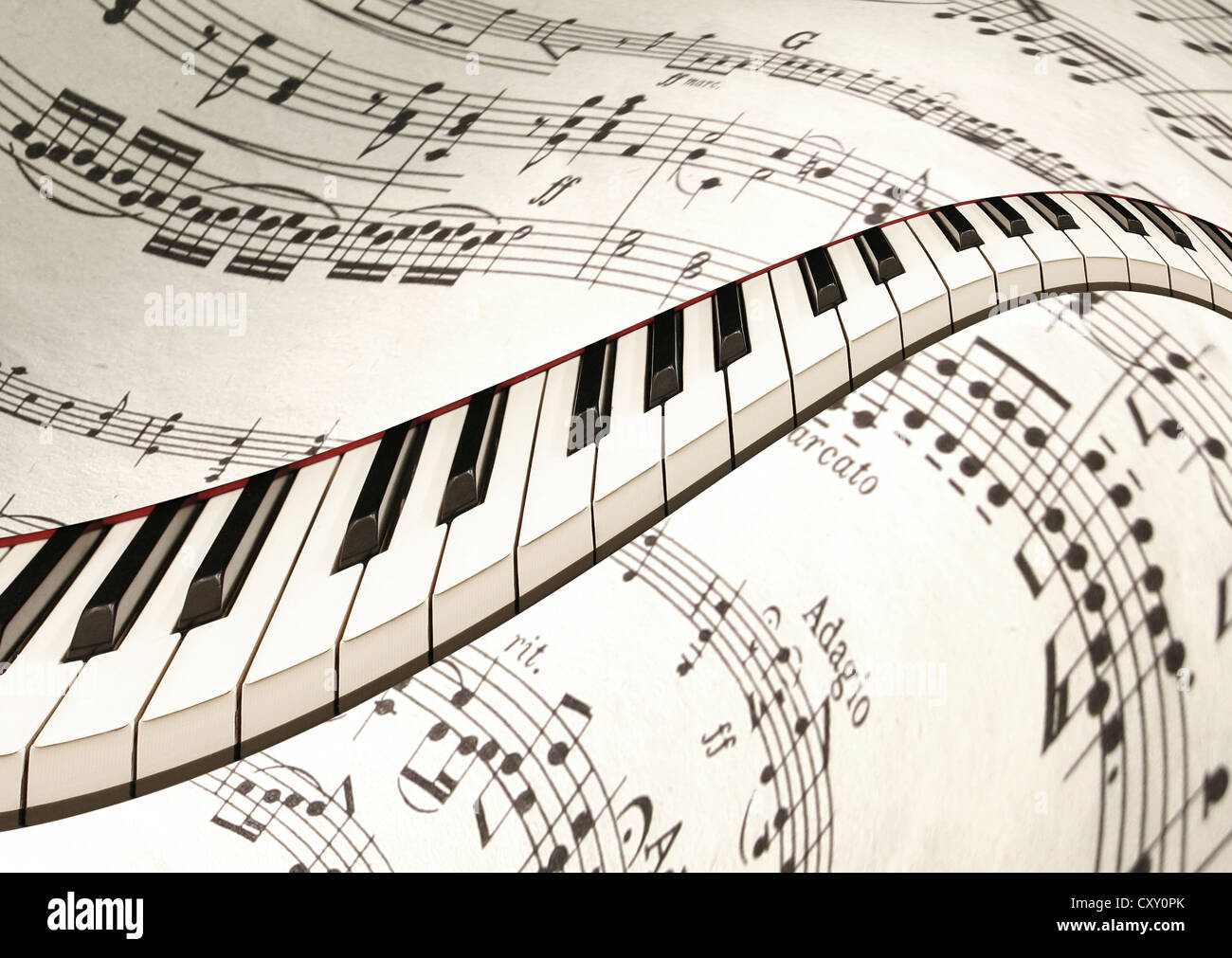 Klaviertastatur, verzerrt Stockfoto