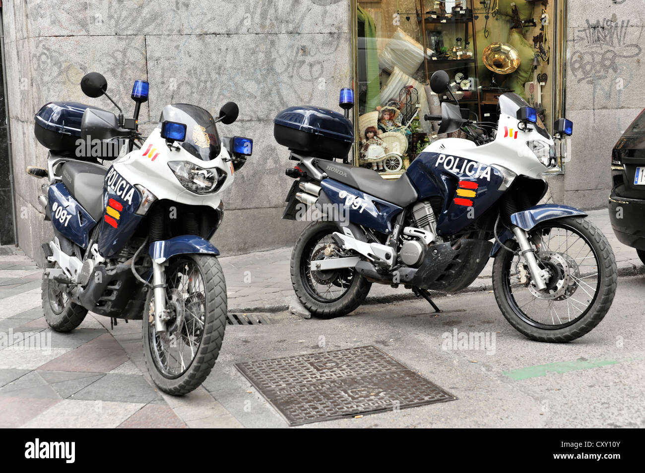 Policia, Motorräder Polizei von Honda, Centro, Altstadt, Madrid, Spanien, Europa Stockfoto
