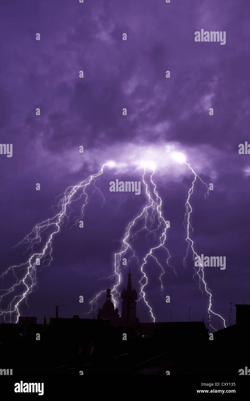 Gewitter, Blitz, Himmel, Wolken, Nacht Stockfoto