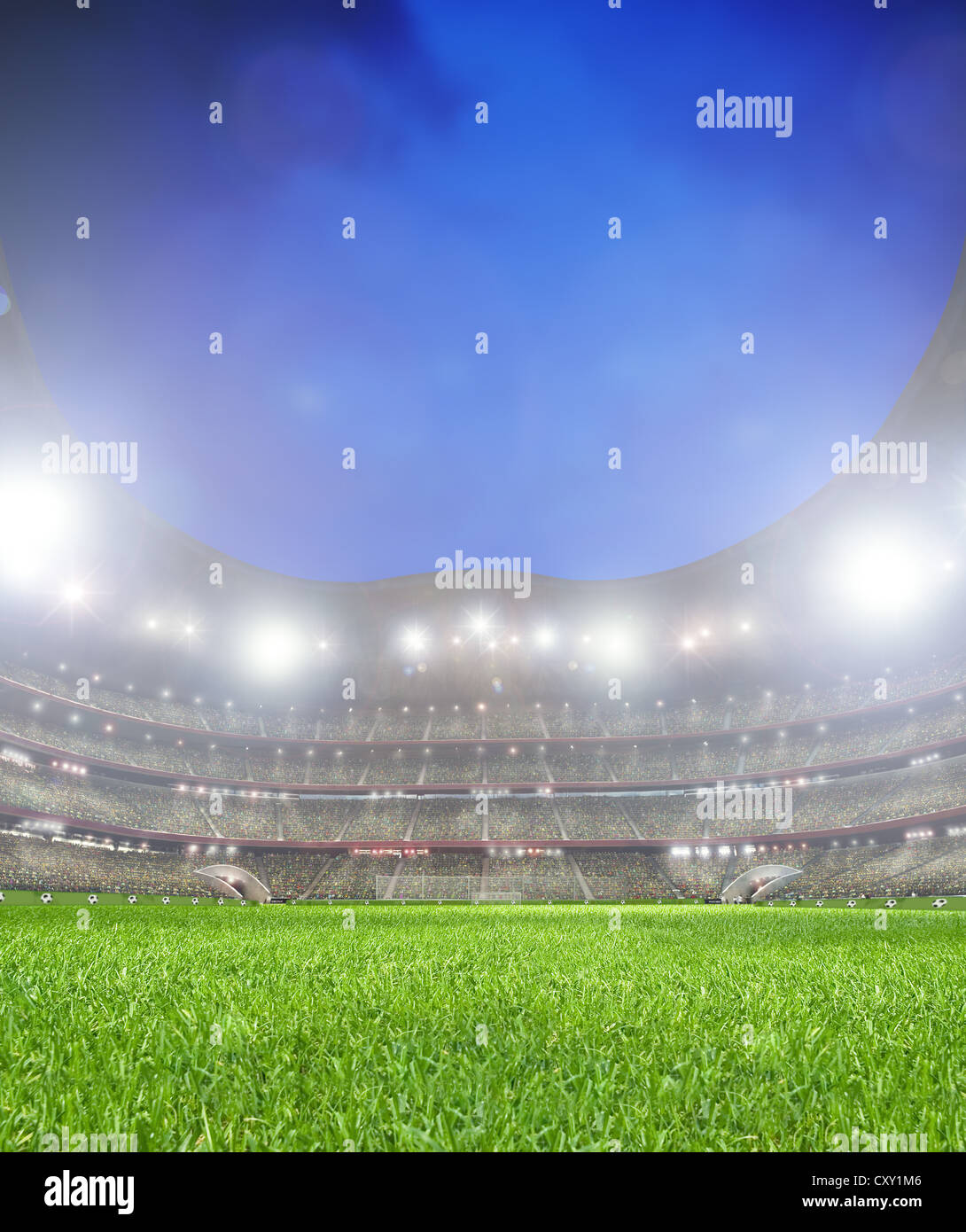 Grass in einem Fußballstadion mit Zuschauer steht, Abbildung Stockfoto