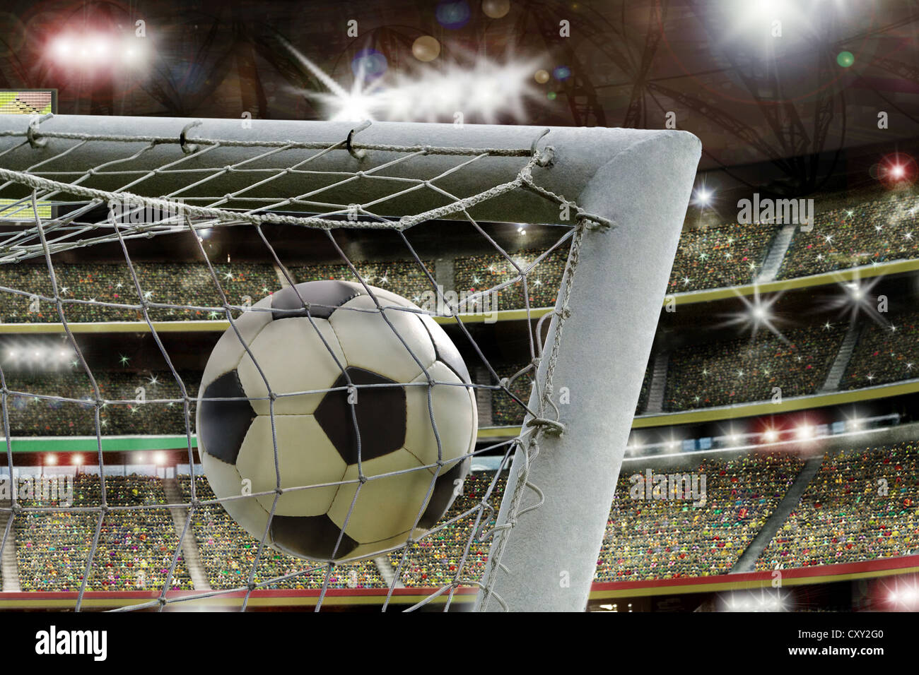 Fußballstadion, Net, Fußball, Ziel, Zuschauertribüne Stockfoto