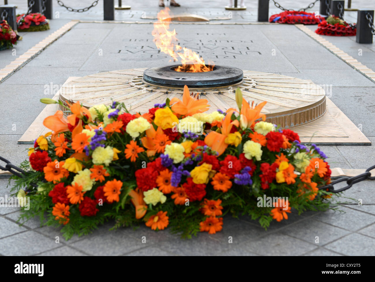 Grab des "Unbekannten Soldaten", ewige Flamme am Grab des "unbekannten Soldaten" auf der "Arc de Triumph" in Paris, Frankreich Stockfoto