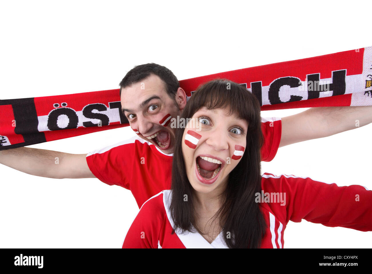 Junges Paar, österreichischer Fußball-fans Stockfoto