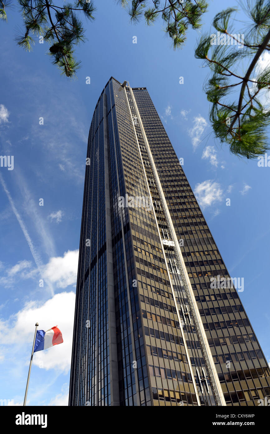 Montparnasse Turm und französische Flagge, Paris, Frankreich Stockfoto
