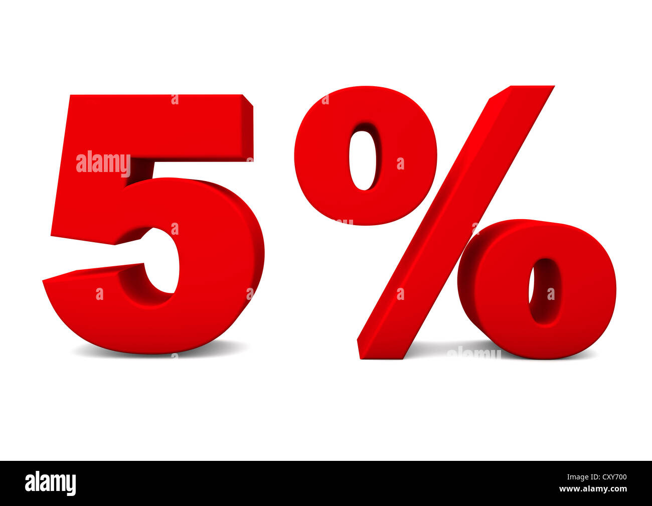 3D Render rot 5 % isoliert auf einem weißen Hintergrund - Ausschnitt Stockfoto