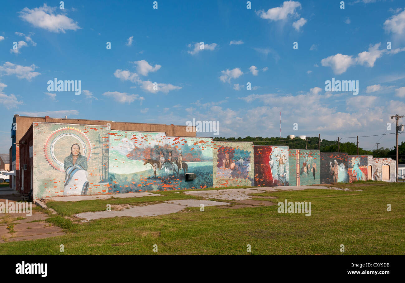 Oklahoma, Osage Nation Indianerreservat, Maismehl, Wandgemälde, indianischen Folklore. Stockfoto