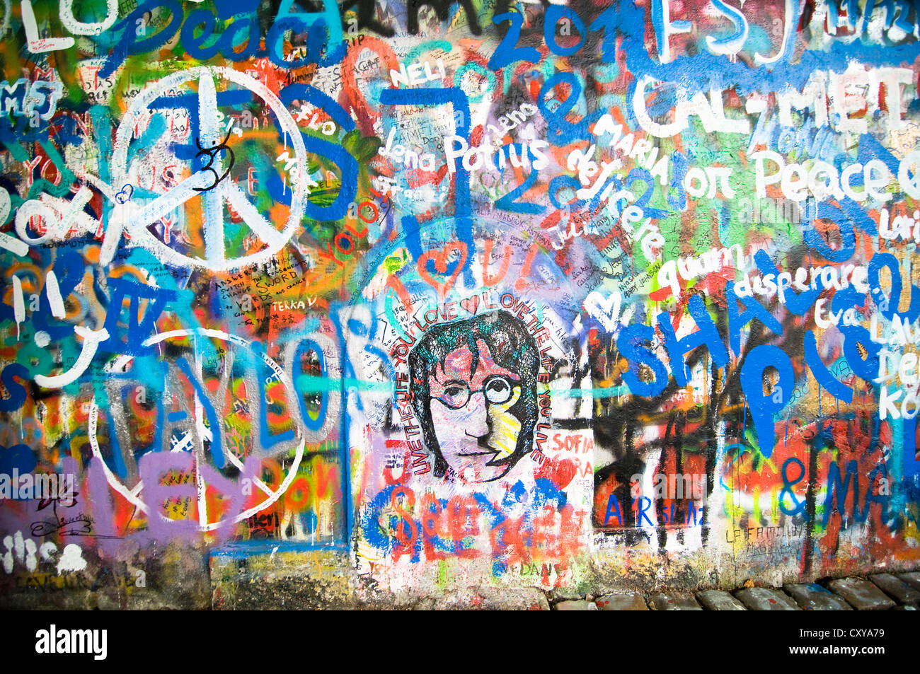 John Lennon-Graffiti Wall in Prag Stockfoto