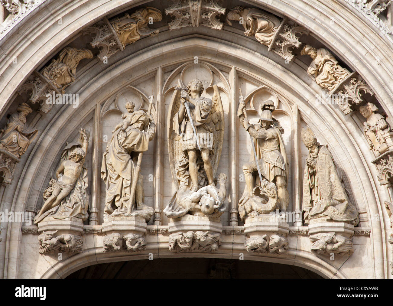 Brüssel - Detail der Main Portal des Rathauses - Palast Stockfoto