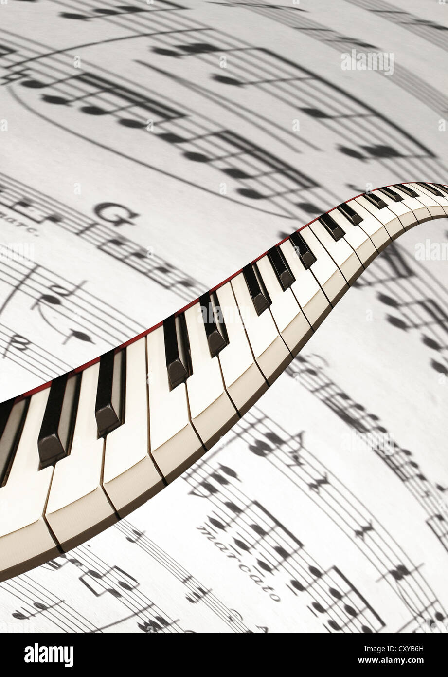 Klaviertastatur, verzerrt Stockfoto