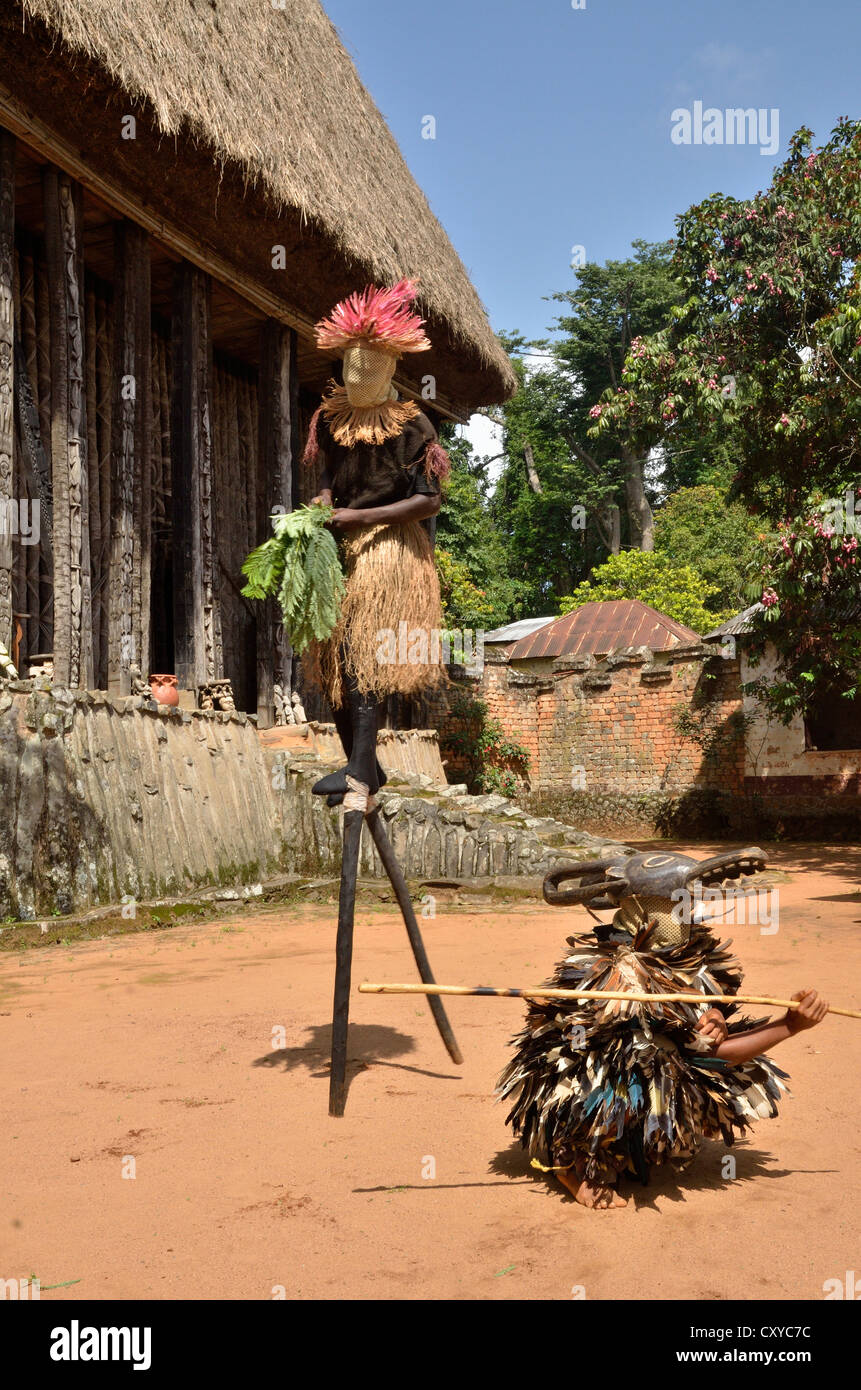 Traditioneller Tanz am Palast von Bafut, eines der traditionellen Königreiche von Kamerun, in der Nähe von Bamenda, Nord-West-Kamerun Stockfoto