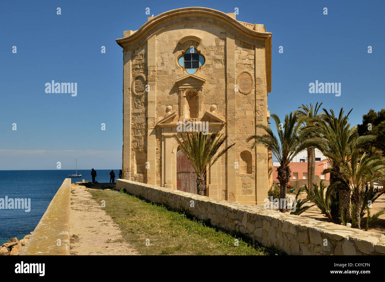 Kirche Iglesia de San Pedro, Insel Tabarca, Isla de Tabarca, Provinz Alicante, Costa Blanca, Spanien, Europa Stockfoto
