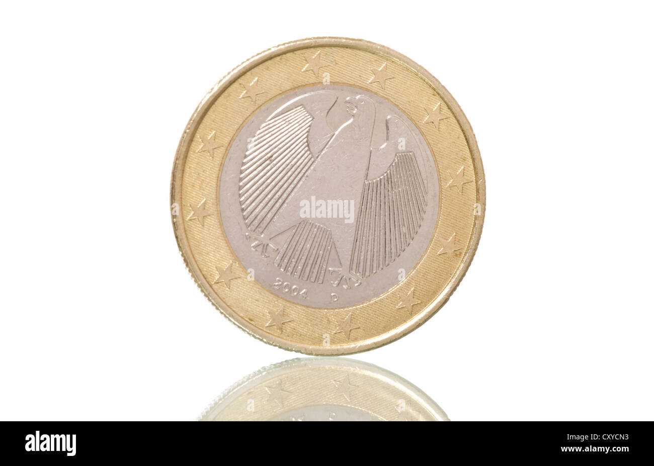 Deutsche Euro-Münze, am Hang, symbolisches Bild für die Euro-Krise Stockfoto