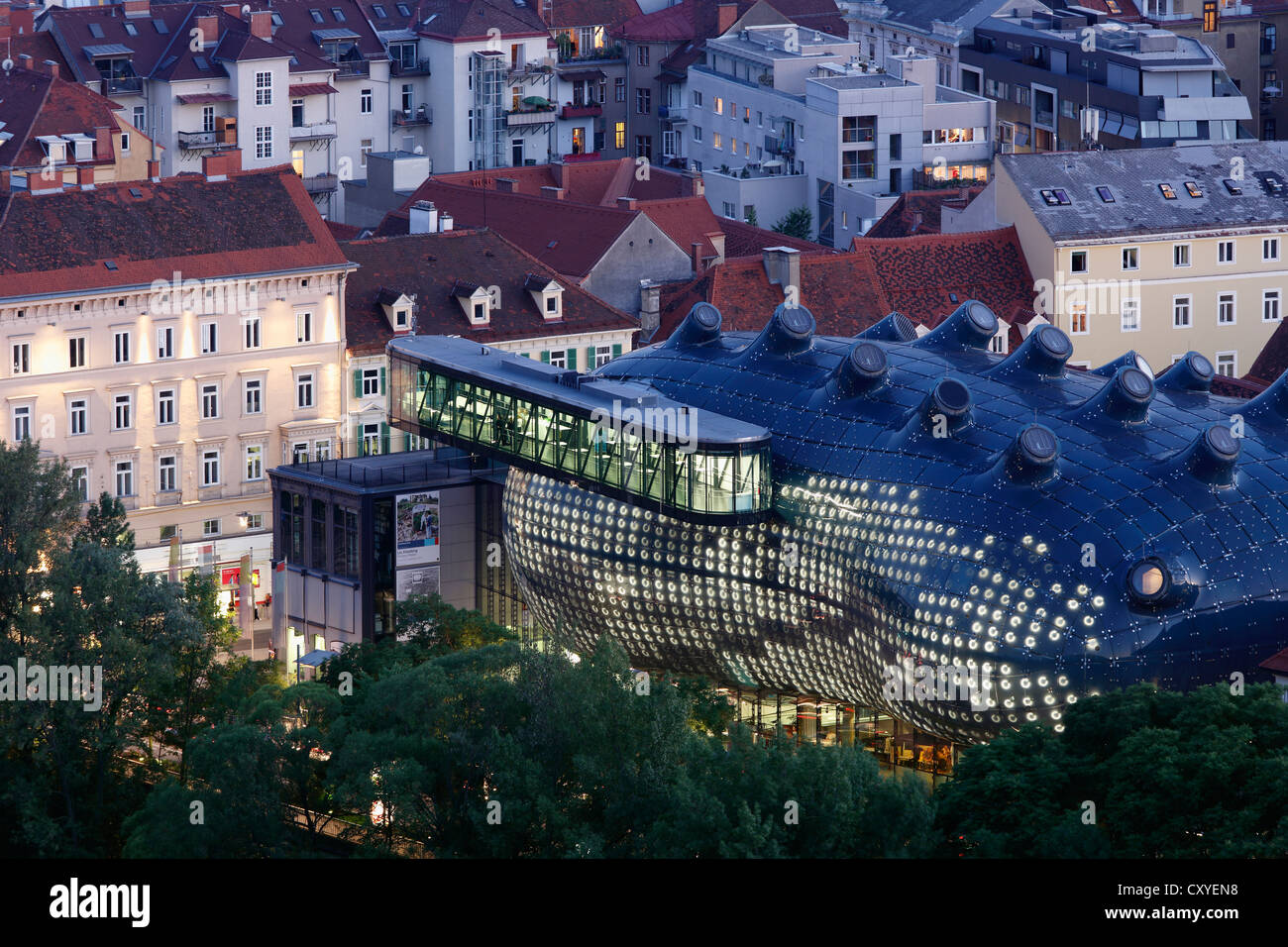 Kunsthaus, Kunsthaus, Blick vom Schlossberg, Schlossberg, Graz, Steiermark, Österreich, Europa, PublicGround Stockfoto