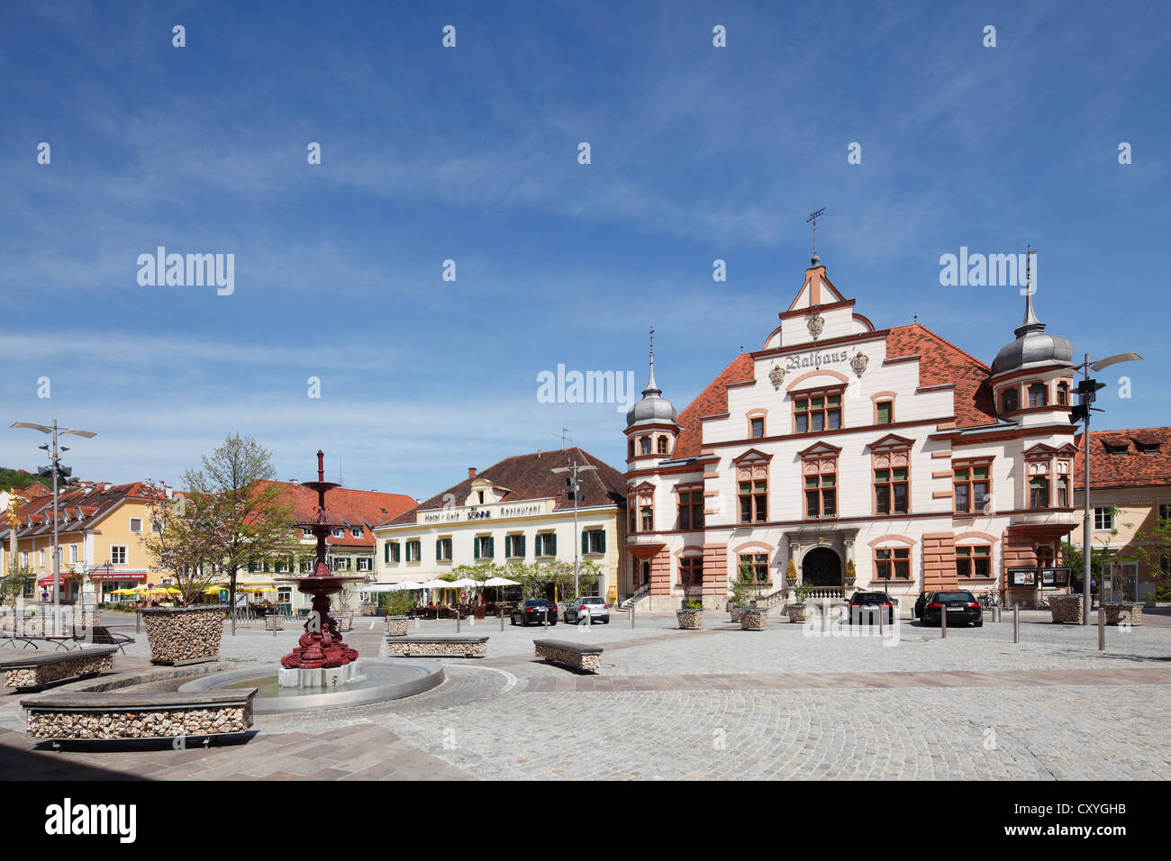 Rathaus am Hauptplatz Quadrat, Hartberg, Oststeiermark, Steiermark, Österreich, Europa, PublicGround Stockfoto