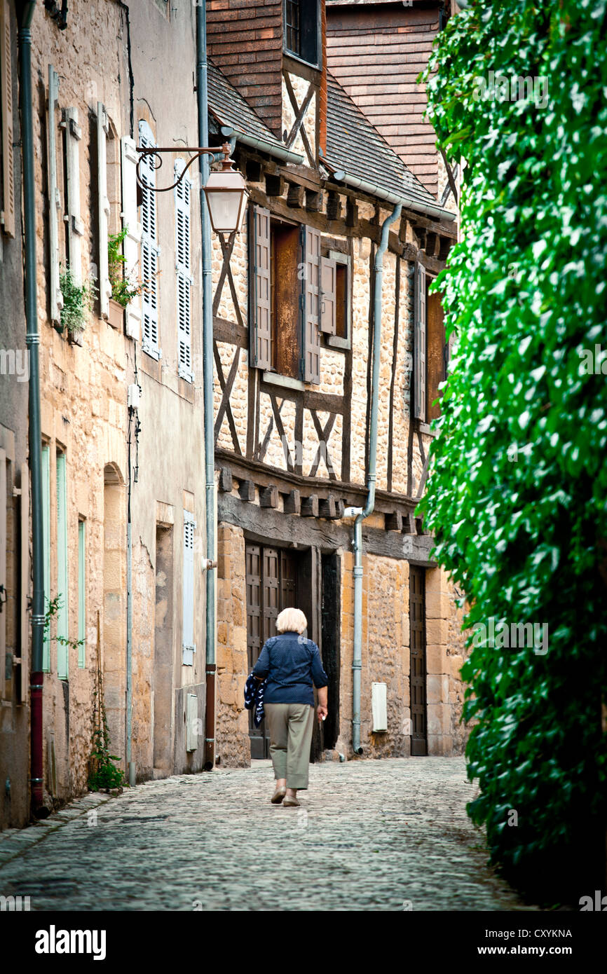 Straße mit alten Häusern, in Montignac, Vézère-Tal, Perigord, Frankreich, Europa Stockfoto