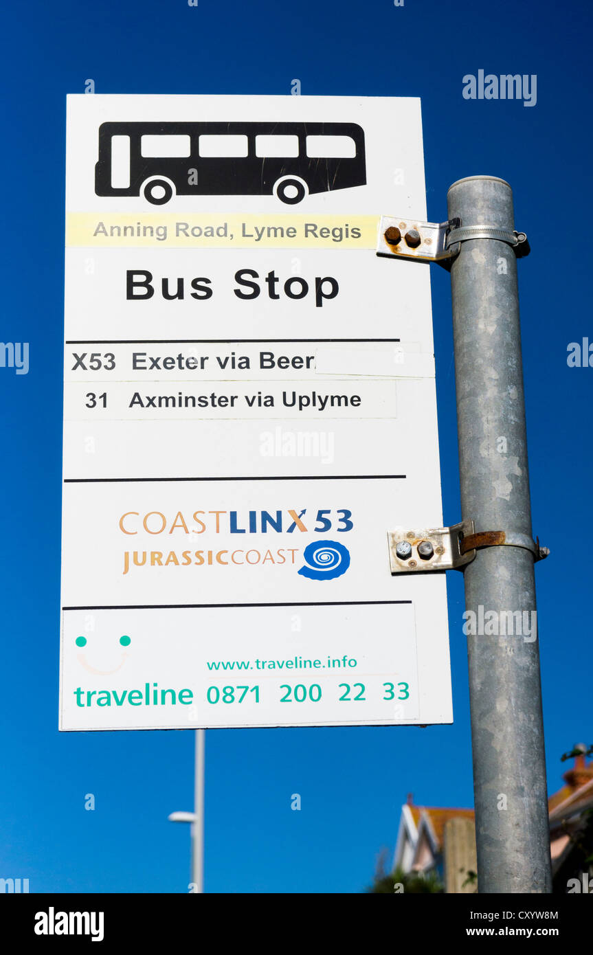 Bus Stop-Schild, UK Stockfoto