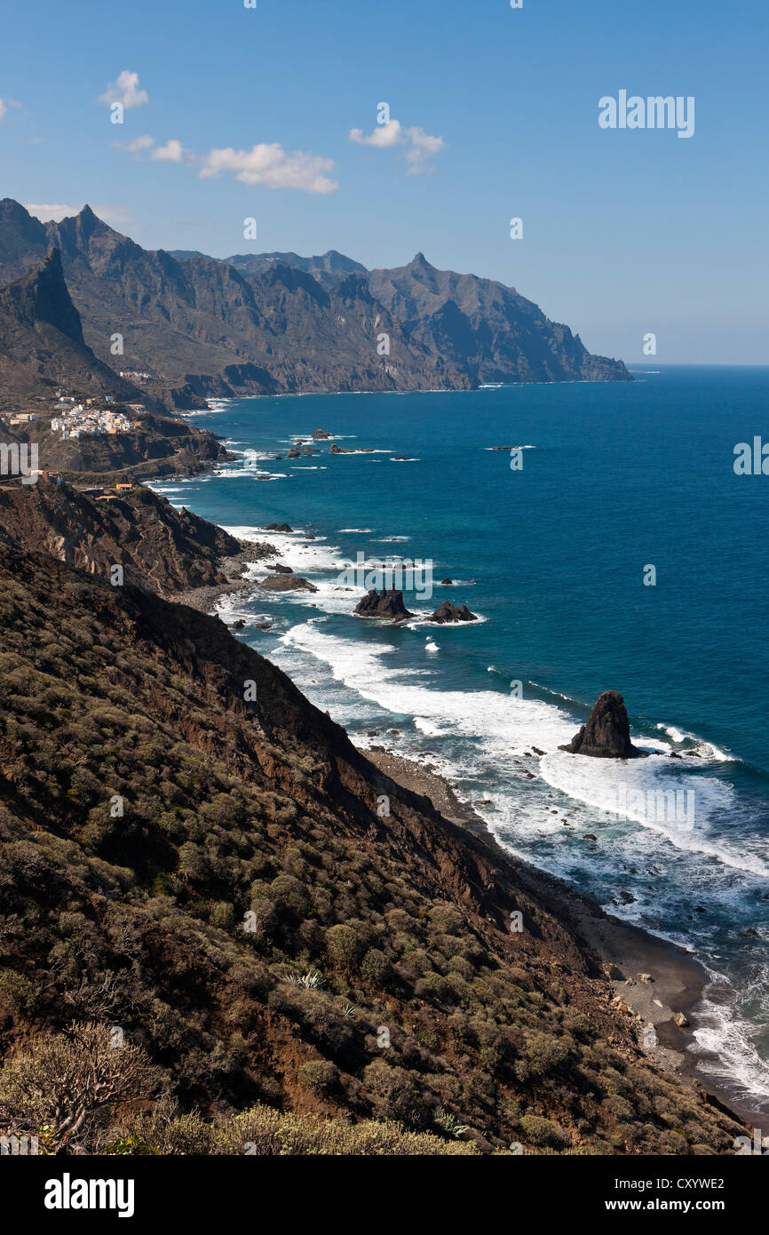 Küste in der Nähe von Taganana und Benijo, Anaga-Gebirge, Anaga, Teneriffa, Nordostküste, Kanarische Inseln, Spanien, Europa Stockfoto