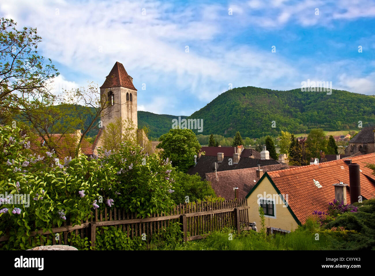 Dürnstein, Österreich, Wachau Valley, Blick auf das Dorf von Dürnstein Stockfoto