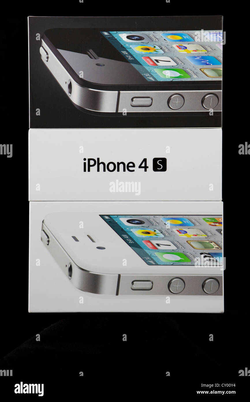 iPhone 4 s-Boxen für weiß und schwarz Handys Stockfoto