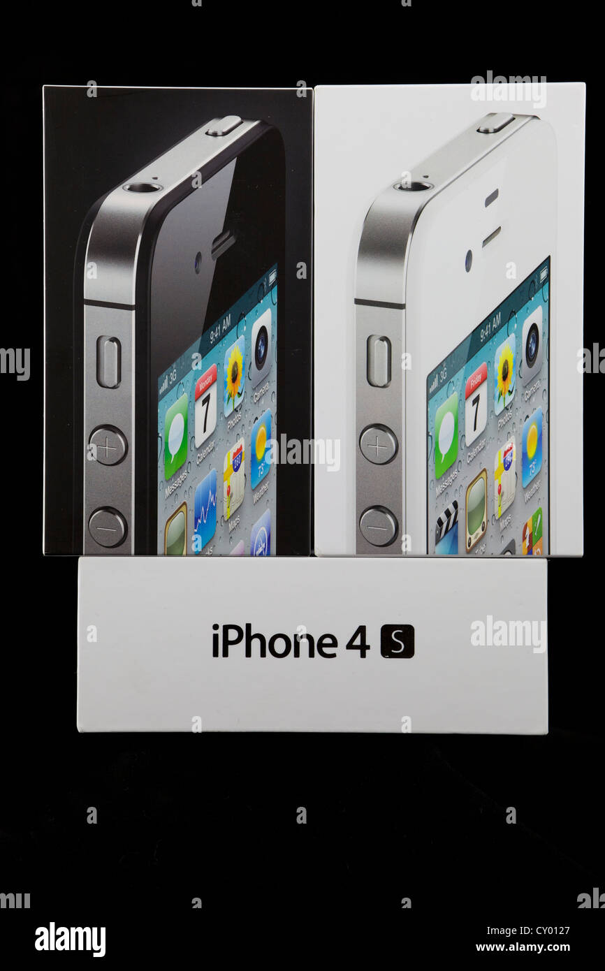 iPhone 4 s-Boxen für weiß und schwarz Handys Stockfoto