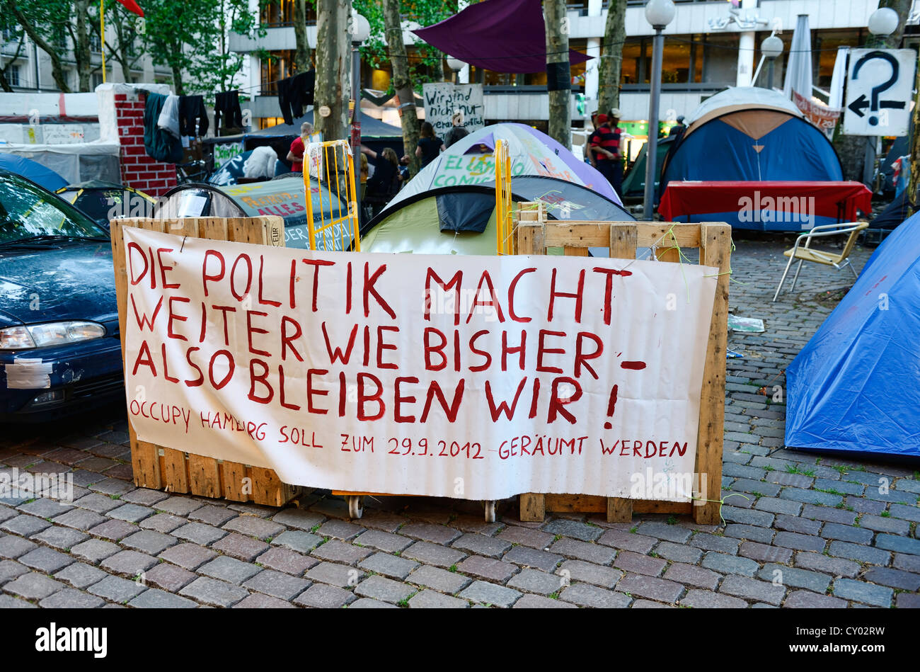 Hamburg-Protest-Camp am Gerhart-Hauptmann-Platz-Platz, Altstadt von Hamburg zu besetzen Stockfoto