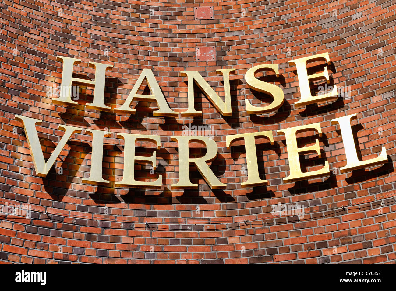 Schriftzug an der Wand des Einkaufszentrums Hanse-Viertel, Bezirk Neustadt, Hamburg Stockfoto